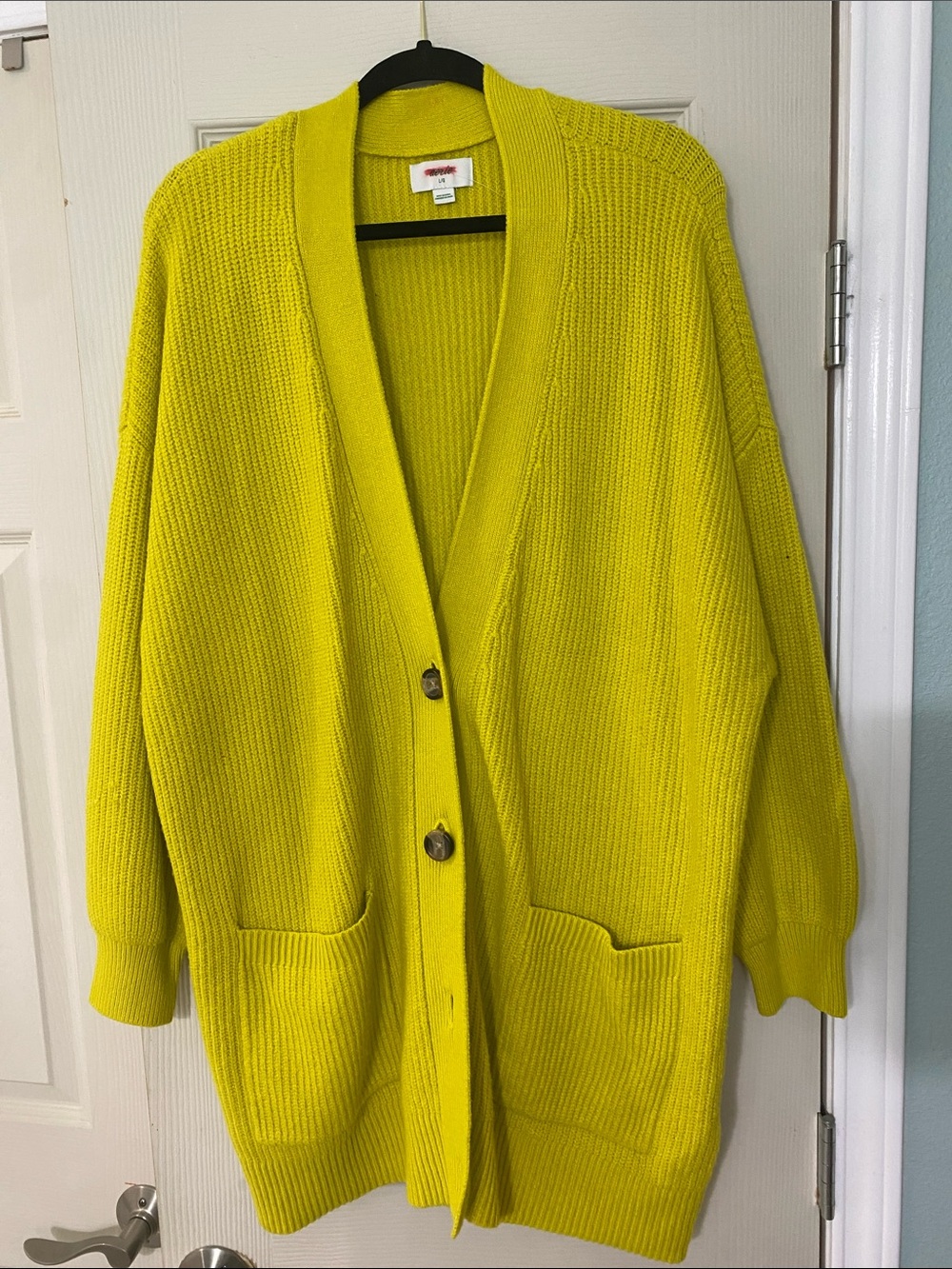 aerie Yellow Ribbed Button Cardigan